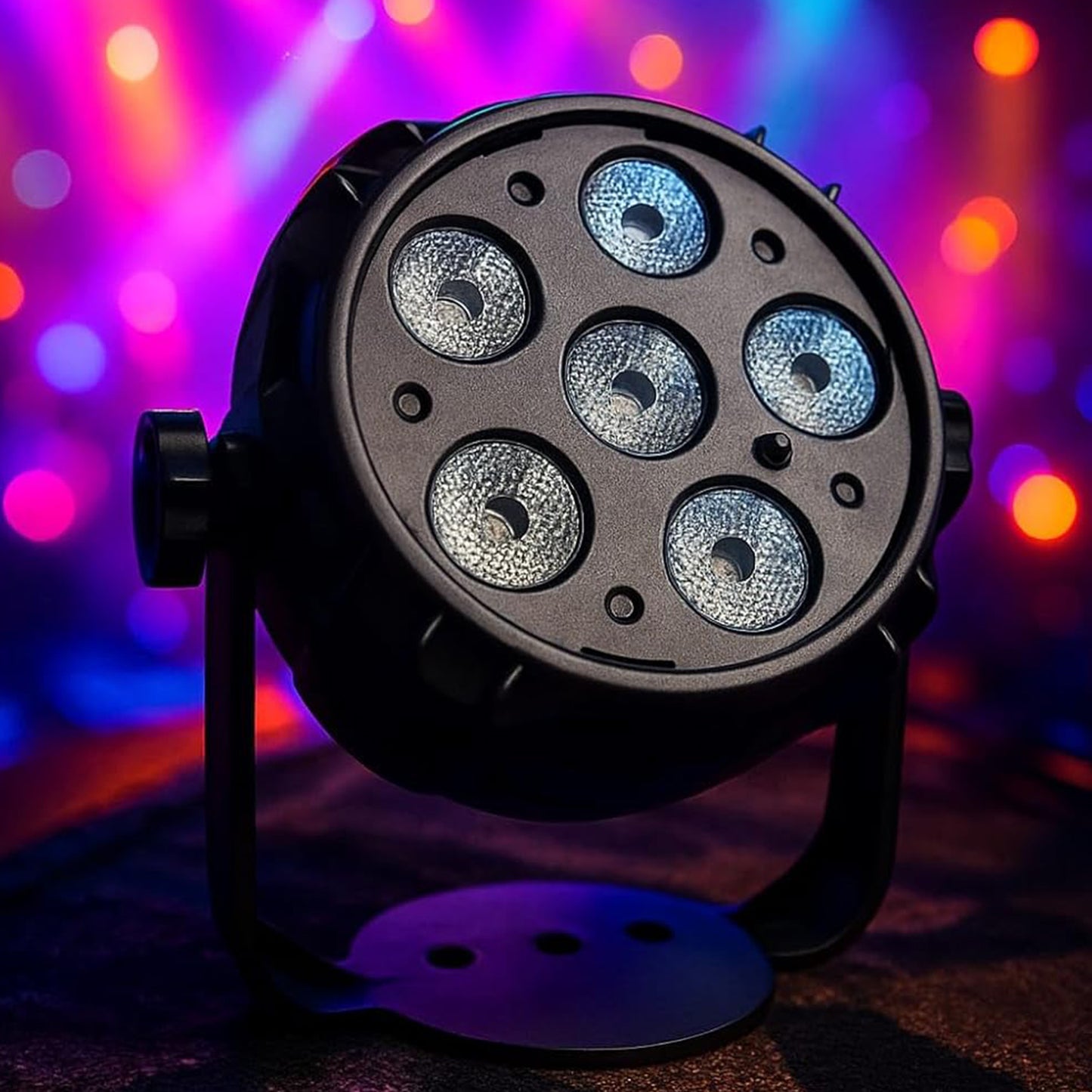 6LED Mini Par DJ Lights Plug Cable Ideal for Festivals & Parties - Multicolor