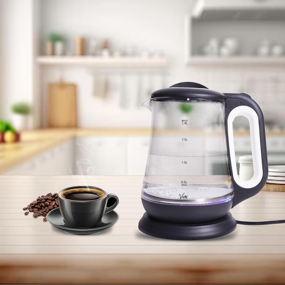 
                      
                        Viva Electric Crystal Kettle | 1.8L Capacity | LED Illumination & Borosilicate Glass Body | 2-Year Warranty | Fast Boil Technology for Hot Water, Tea, Coffee, and More
                      
                    