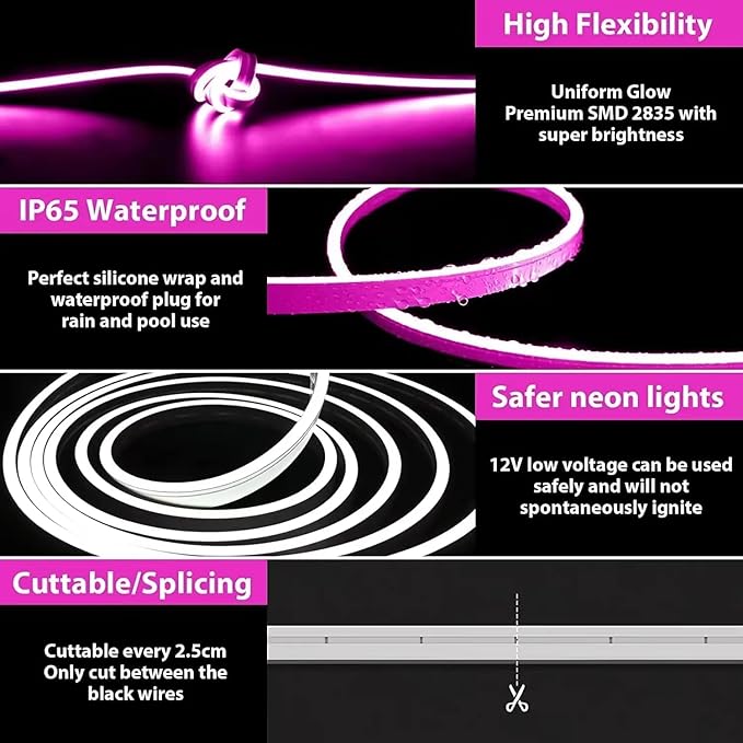 
                      
                        5 METER Neon Lights & 12V Adapter Silicone Flexible LED Strip Lights - Pink
                      
                    