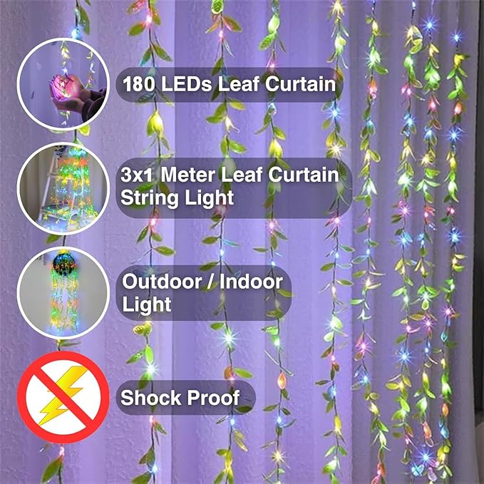 
                      
                        Leaf Curtain String Lights - Multicolor Curtain Glow
                      
                    
