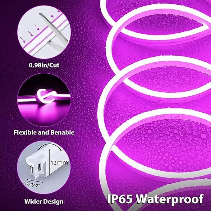 5 METER Neon Lights & 12V Adapter Silicone Flexible LED Strip Lights - Purple