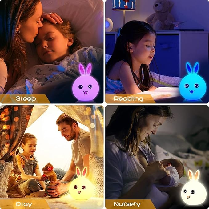 
                      
                        Cute Rabbit LED Night Lights Lamp Soft Silicone Touch & Rechargeable
                      
                    
