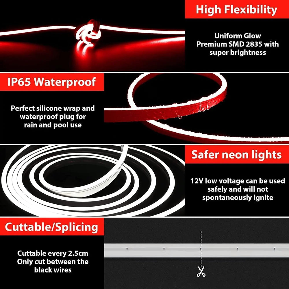 
                      
                        5 METER Neon Lights & 12V Adapter Silicone Flexible LED Strip Lights - Red
                      
                    