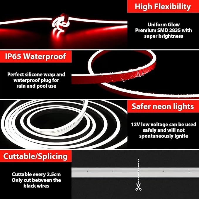 
                      
                        5 METER Neon Lights & 12V Adapter Silicone Flexible LED Strip Lights - Red
                      
                    