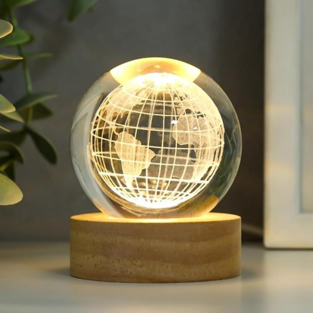 3D Crystal Wooden Base Earth Globe Night Lights