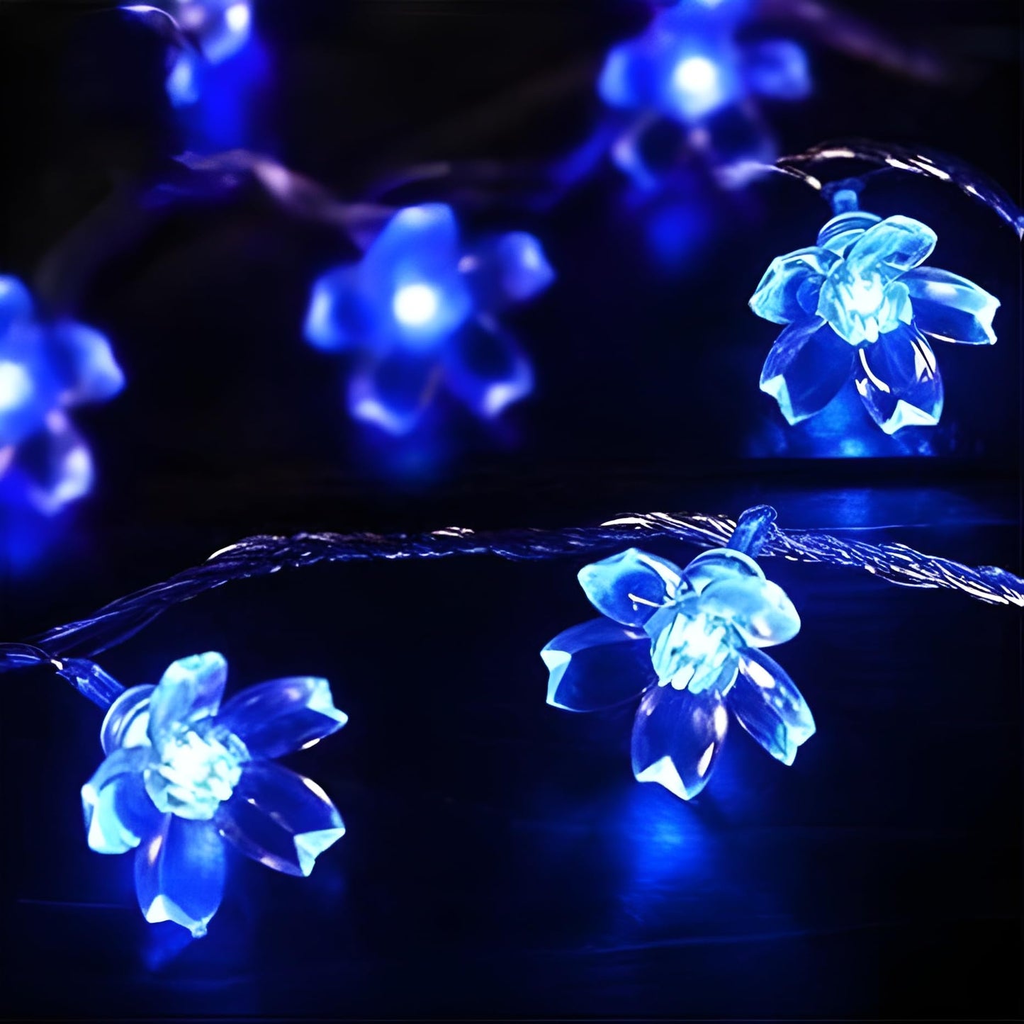 Blue Silicon Flower String Lights – Decorative Fairy Lights for Home, Garden & Parties