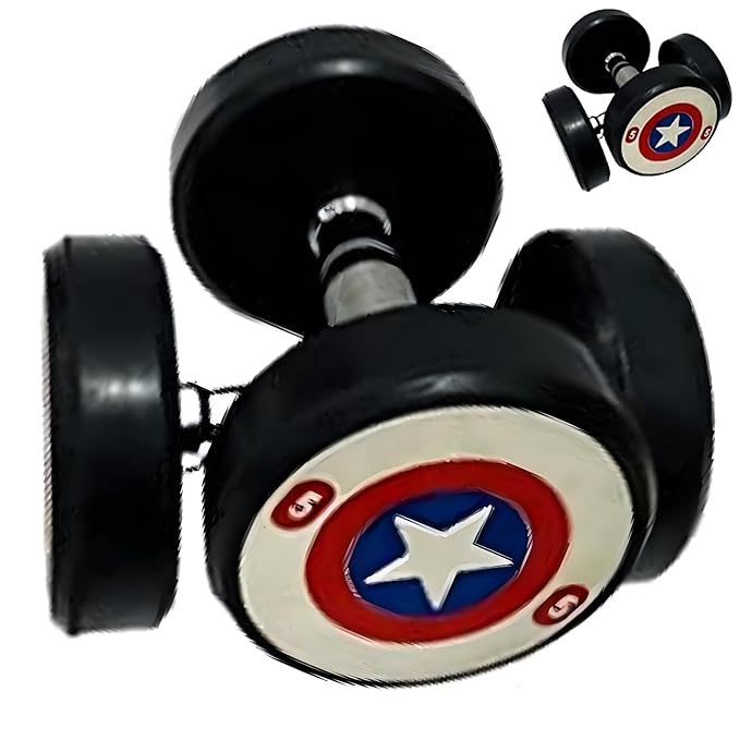 Captain America Dumbbells Set (5 kg X 2 = 10 Kg) Set of 2 Fixed Round Dumbells for Gym Home workout Exercise & Fitness Heavy Duty Solid Caste Iron Handle
