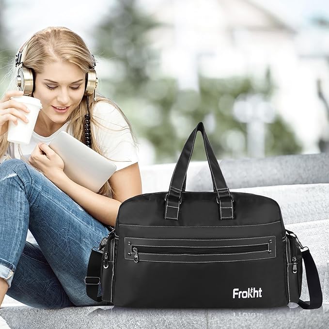 
                      
                        Black Travel Duffel Bag | Cabin-Size Hand Luggage with Shoulder Strap
                      
                    