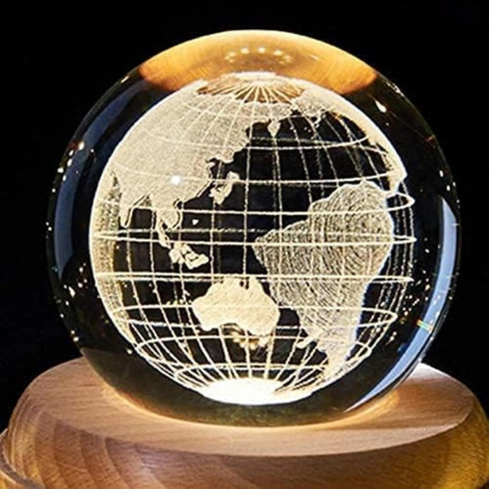 3D Crystal Wooden Base Earth Globe Night Lights