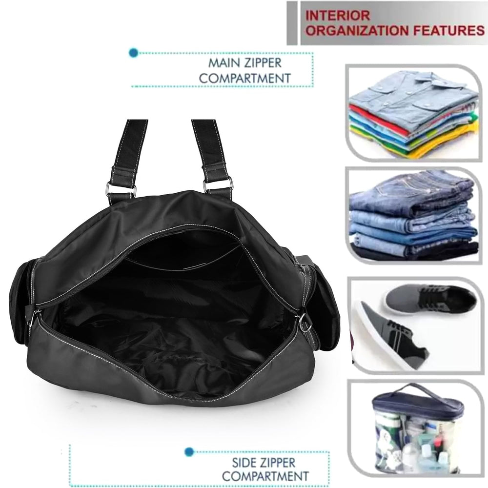 
                      
                        Black Travel Duffel Bag | Cabin-Size Hand Luggage with Shoulder Strap
                      
                    