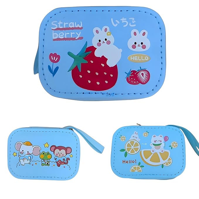 REPISH® Rectangular Small Wallets for Women Coins Zipper Pocket Purse for Girls Kids Storage Bag Stylish Coin Pouch Bag Birthday Gift Return Gift Multidesign Pack of 1 (Color:Multi)