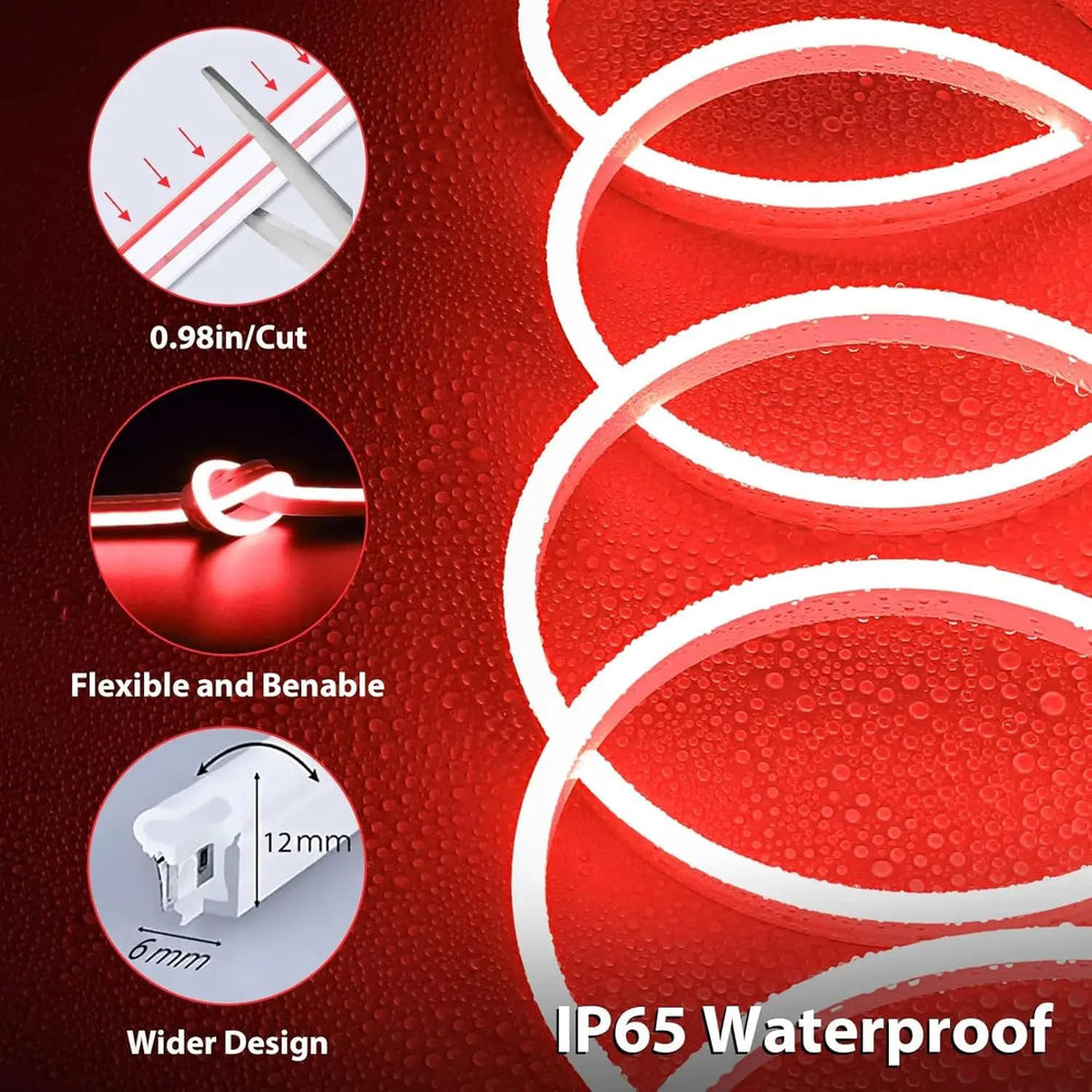 5 METER Neon Lights & 12V Adapter Silicone Flexible LED Strip Lights - Red