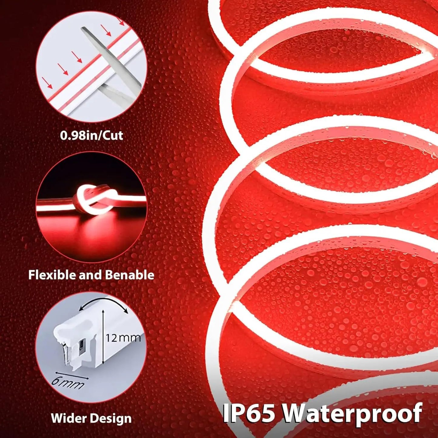 5 METER Neon Lights & 12V Adapter Silicone Flexible LED Strip Lights - Red