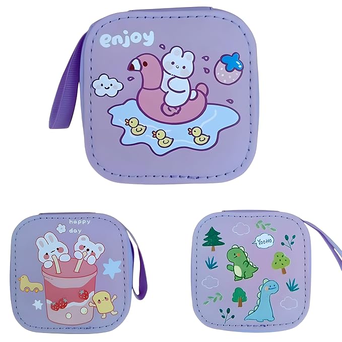 Square Shape Coin Pocket Purse for Girls Kids - Multicolor Pack of 3