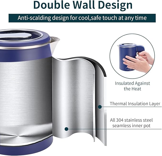 
                      
                        Electric Kettle for Coffee & Tea - Stainless Steel & Glass, 800W with Blue LED Light, Auto Shut-Off, Easy Clean Availabe White Color (1 Litres)
                      
                    
