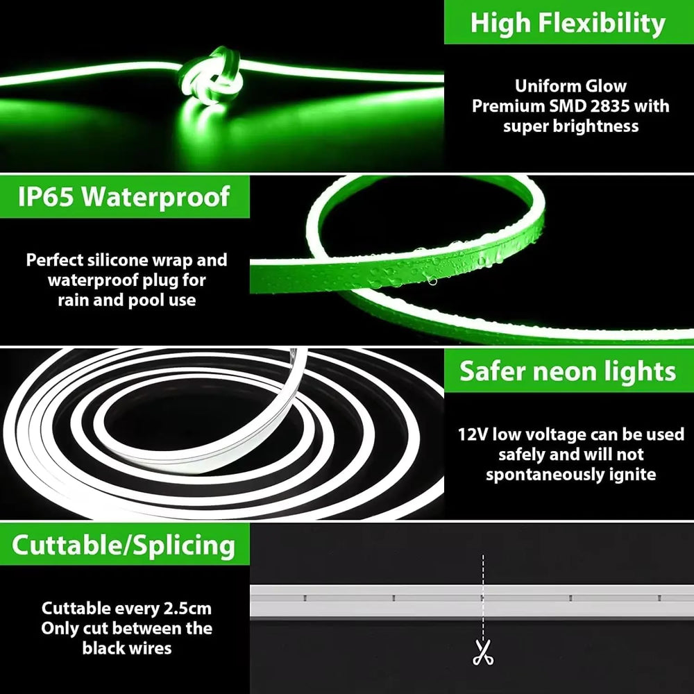
                      
                        5 METER Neon Lights & 12V Adapter Silicone Flexible LED Strip Lights - Green
                      
                    