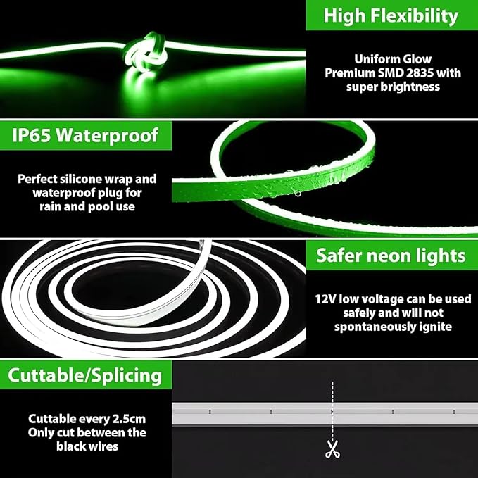
                      
                        5 METER Neon Lights & 12V Adapter Silicone Flexible LED Strip Lights - Green
                      
                    