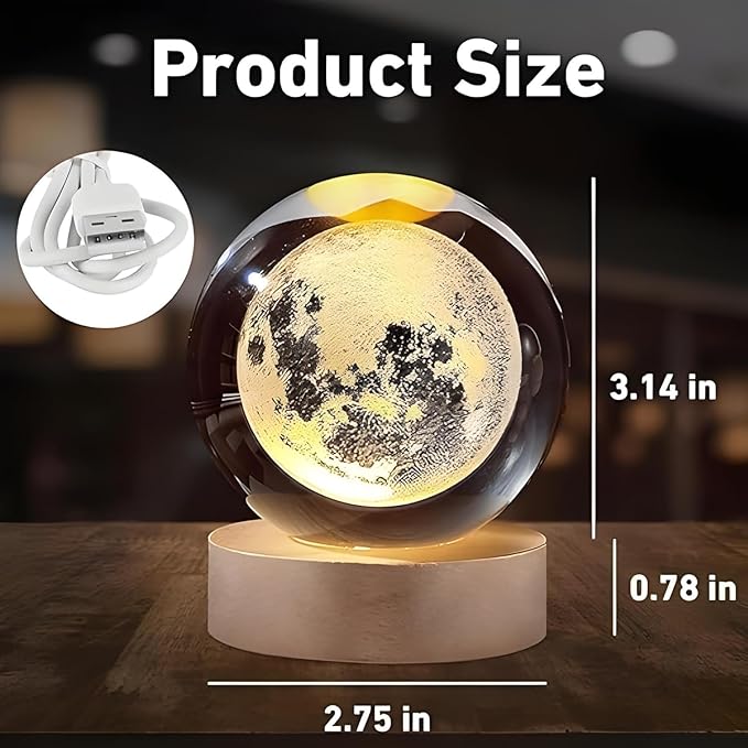 3D Crystal Wooden Base Moon Globe Night Lights