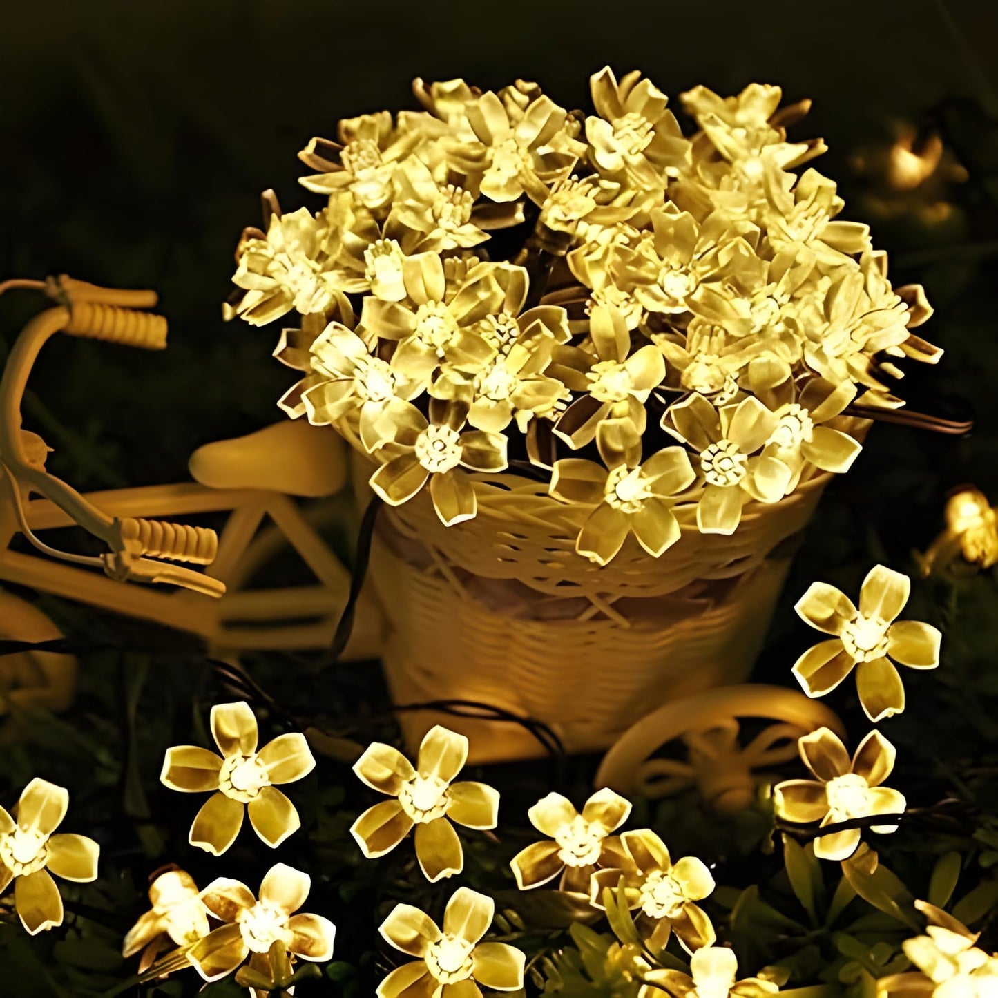 Warm White Silicon Flower String Lights – Decorative Fairy Lights for Home, Garden & Parties