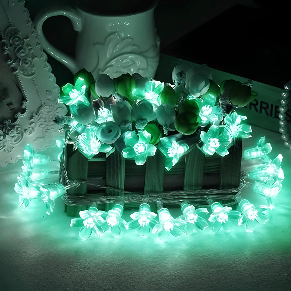 Ice Blue Silicon Flower String Lights – Decorative Fairy Lights for Home, Garden & Parties