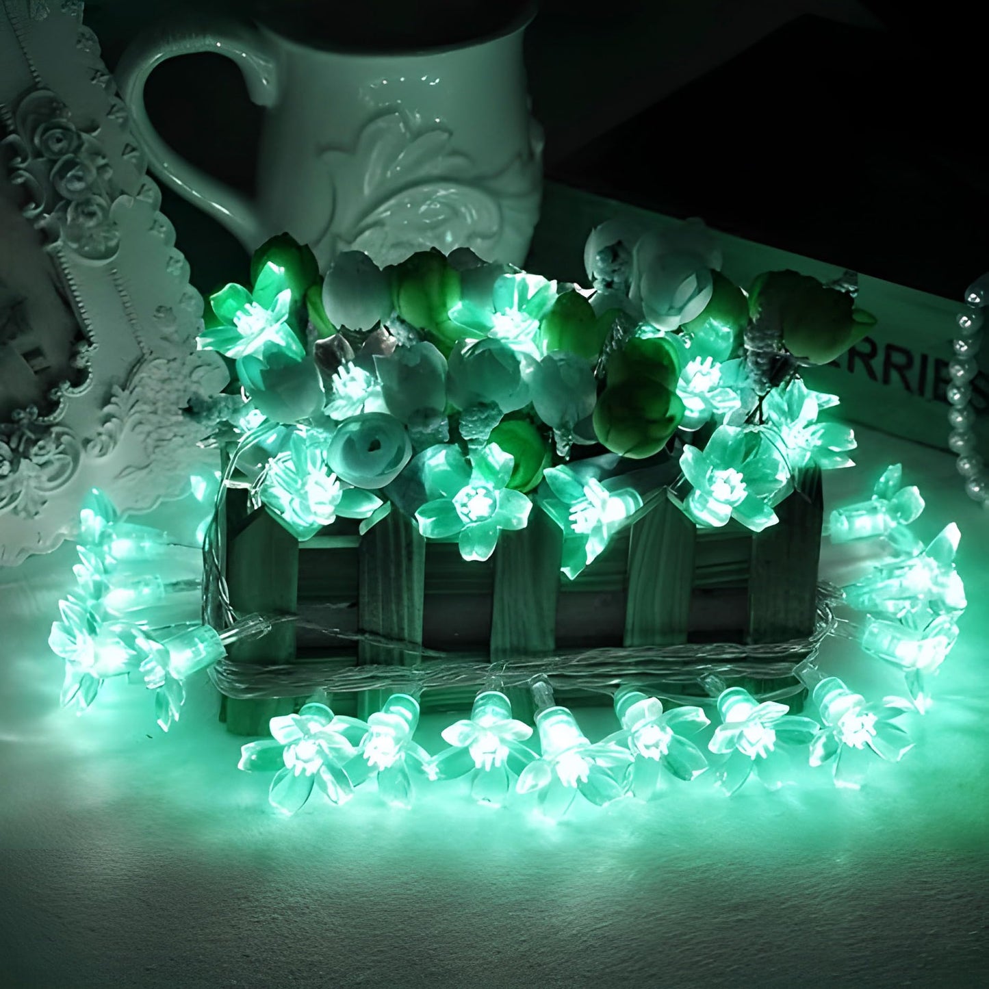 Ice Blue Silicon Flower String Lights – Decorative Fairy Lights for Home, Garden & Parties