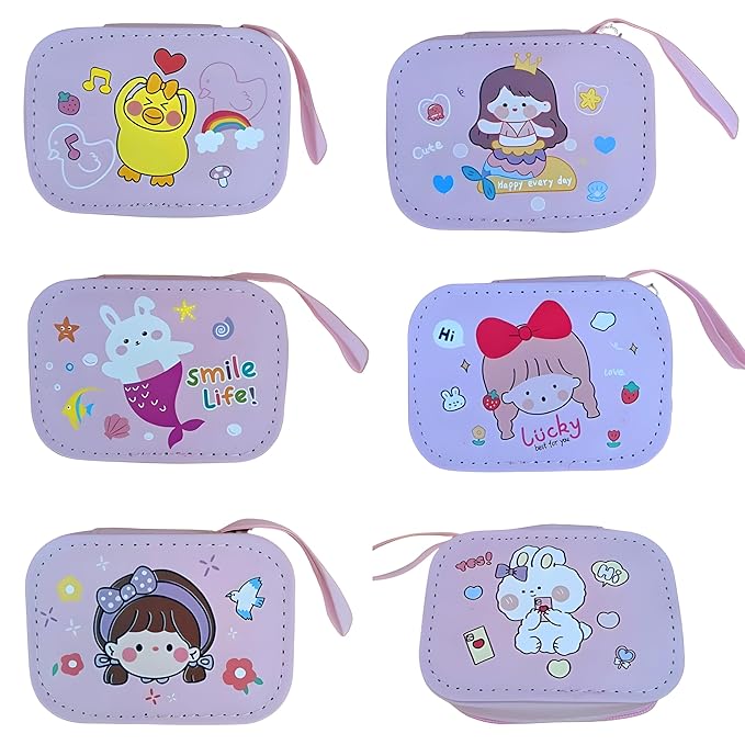 REPISH® Rectangular Small Wallets for Women Coins Zipper Pocket Purse for Girls Kids Storage Bag Stylish Coin Pouch Bag Birthday Gift Return Gift Multidesign Pack of 1 (Color:Multi)