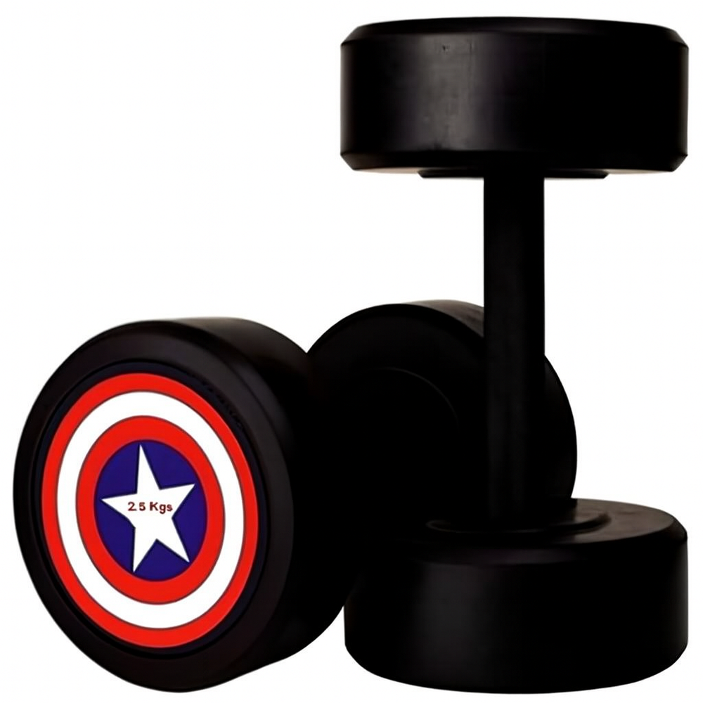 Captain America Rubber Dumbbell 2.5KG UPTO 12.5KG, GYM & Home workout Set of 2