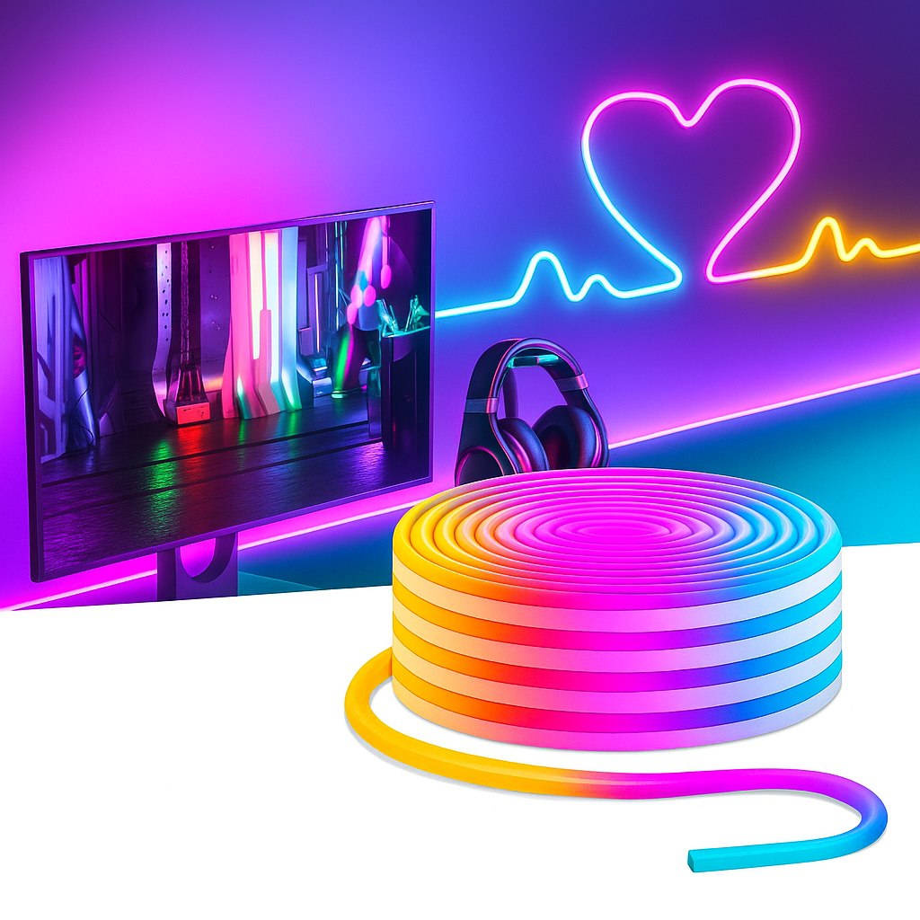 5 METER Neon Lights & 12V Adapter Silicone Flexible LED Strip Lights - RGB