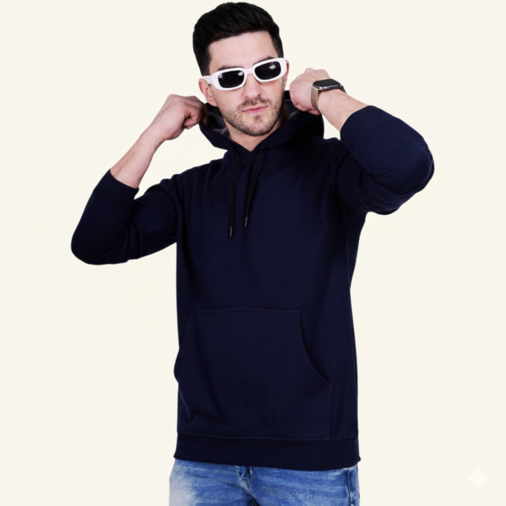 Men's Premium Blue Cap Hoodies – Soft Fleece Hooded Sweatshirt with Contrast Lining