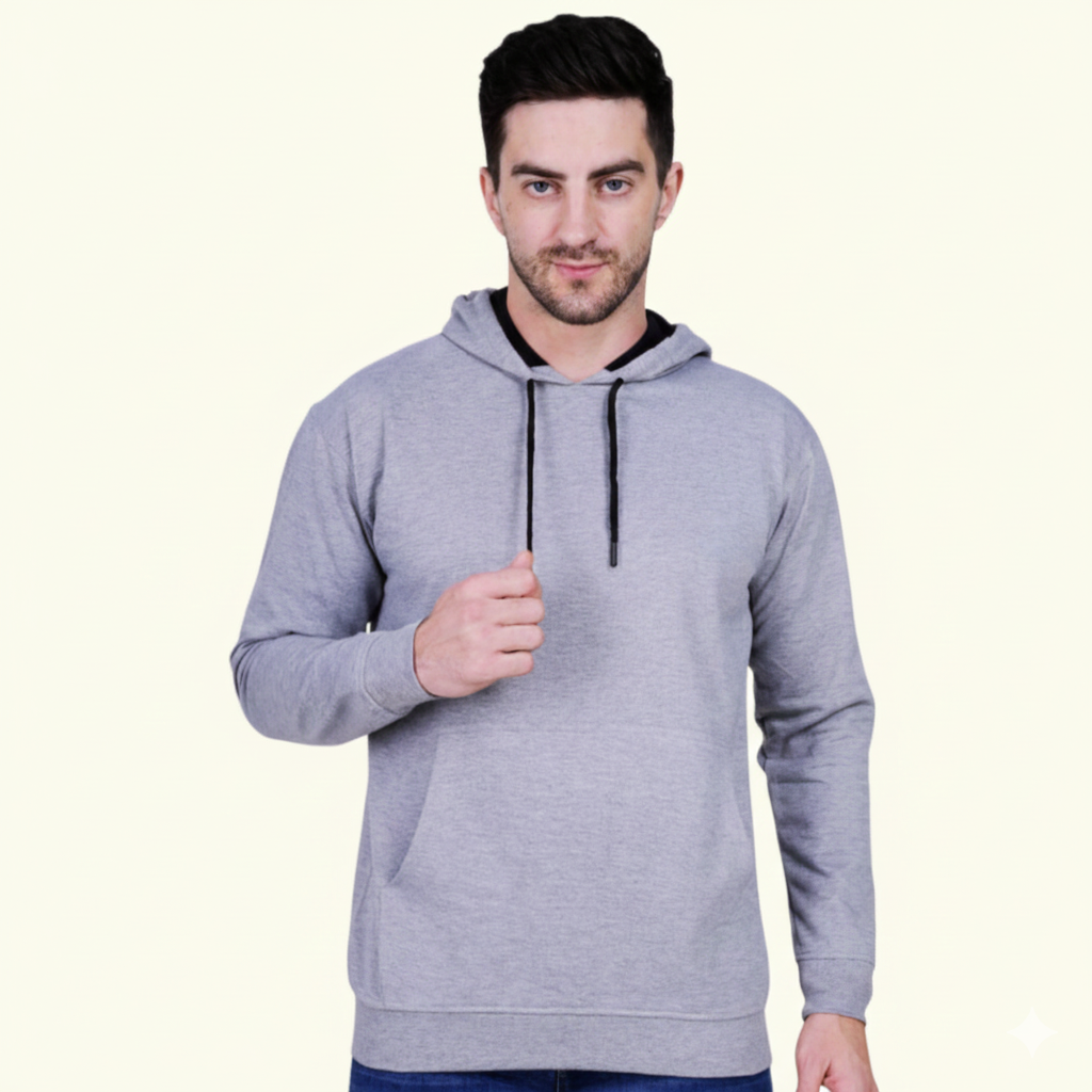 Men's Premium Grey Cap Hoodies – Soft Fleece Hooded Sweatshirt with Contrast Lining