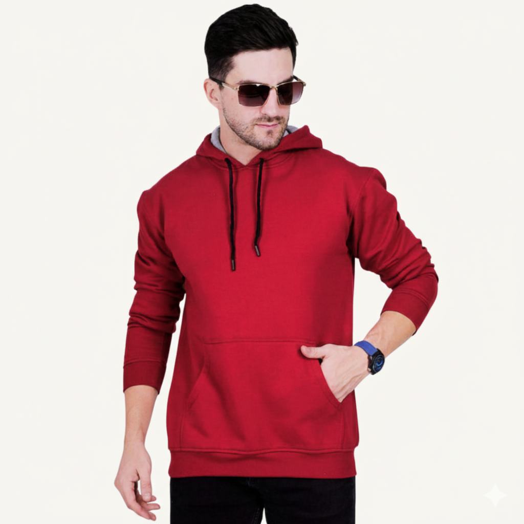 Men's Premium Maroon Cap Hoodies – Soft Fleece Hooded Sweatshirt with Contrast Lining