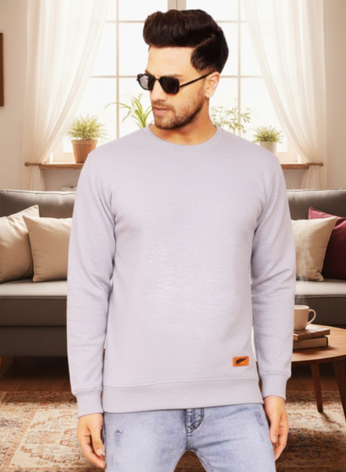 Men's Grey Crewneck Sweatshirt - Premium Cotton Fleece Pullover