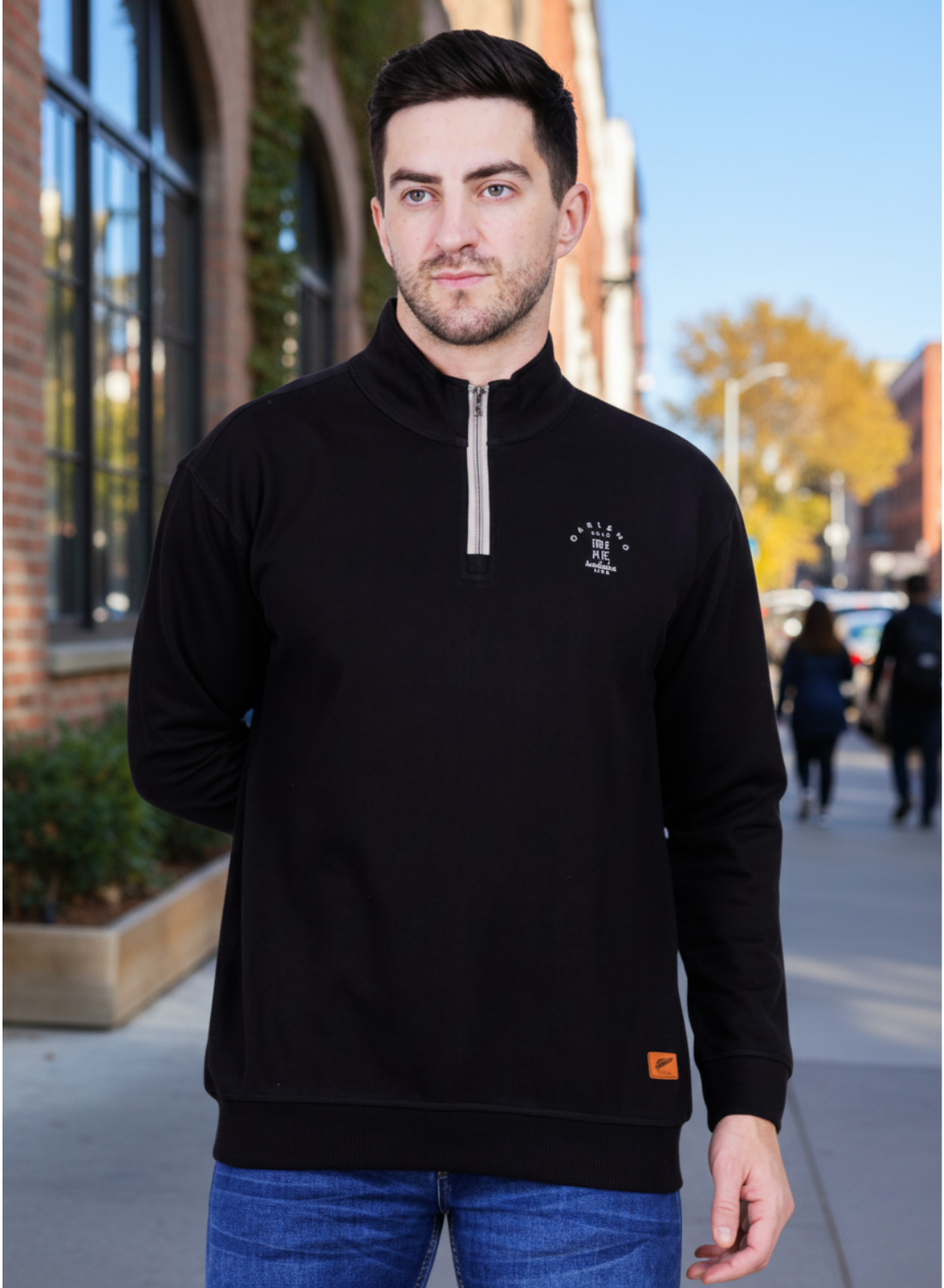 Men's Black Half-Zip Sweatshirt -Premium Cotton Quarter-Zip Fleece Sweatshirt