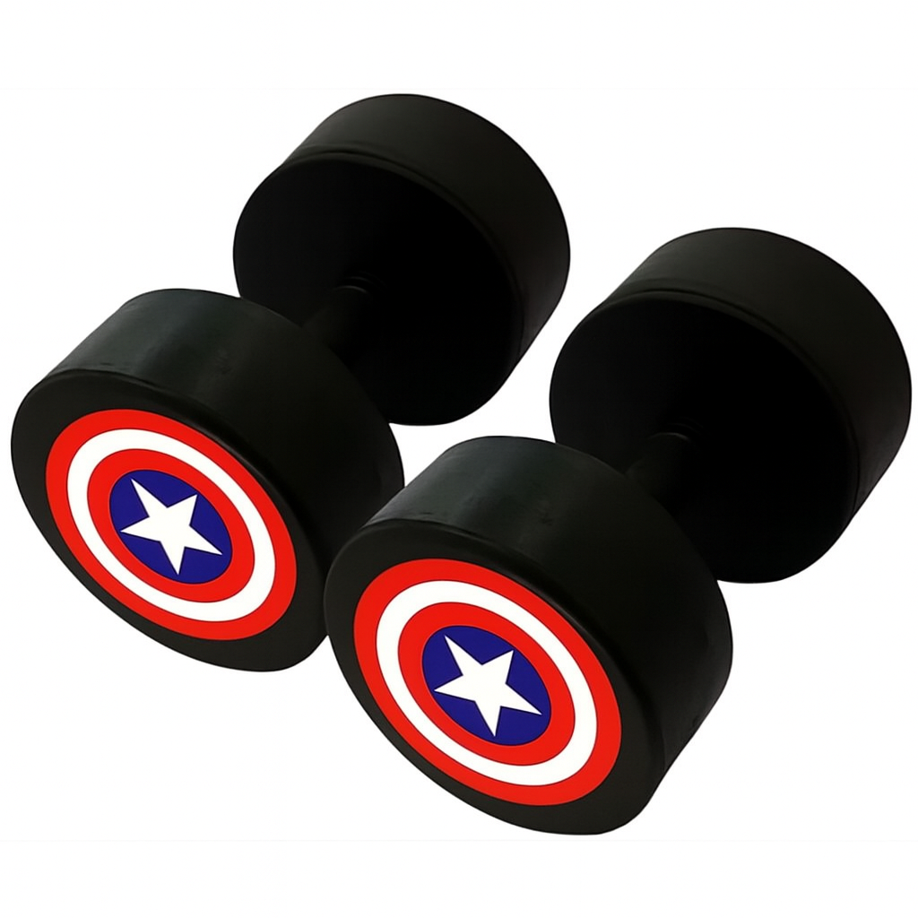 Captain America Rubber Dumbbell 2.5KG UPTO 12.5KG, GYM & Home workout Set of 2