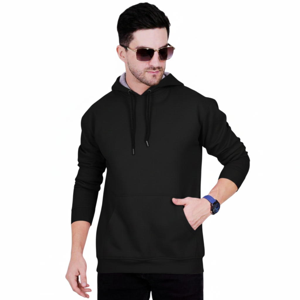 Men's Premium Black Cap Hoodies – Soft Fleece Hooded Sweatshirt with Contrast Lining