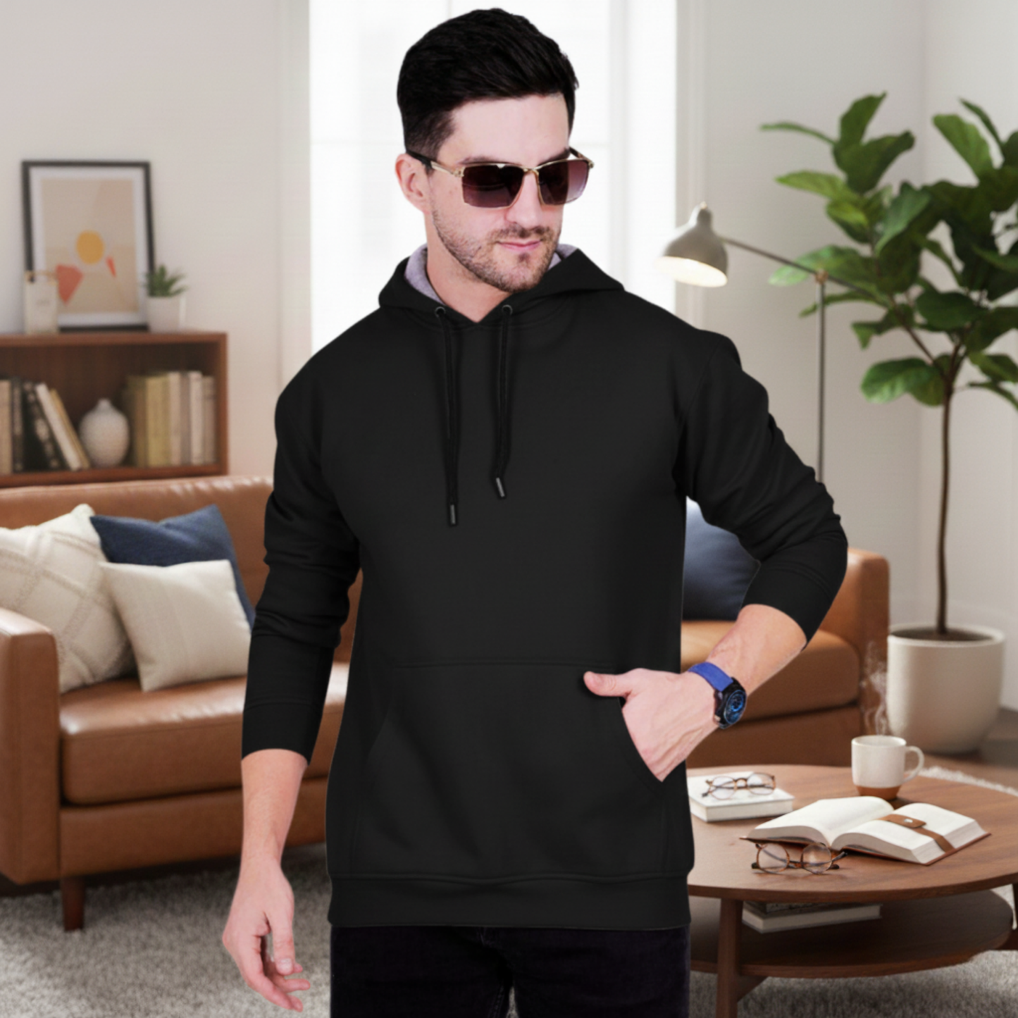 Men's Premium Black Cap Hoodies – Soft Fleece Hooded Sweatshirt with Contrast Lining