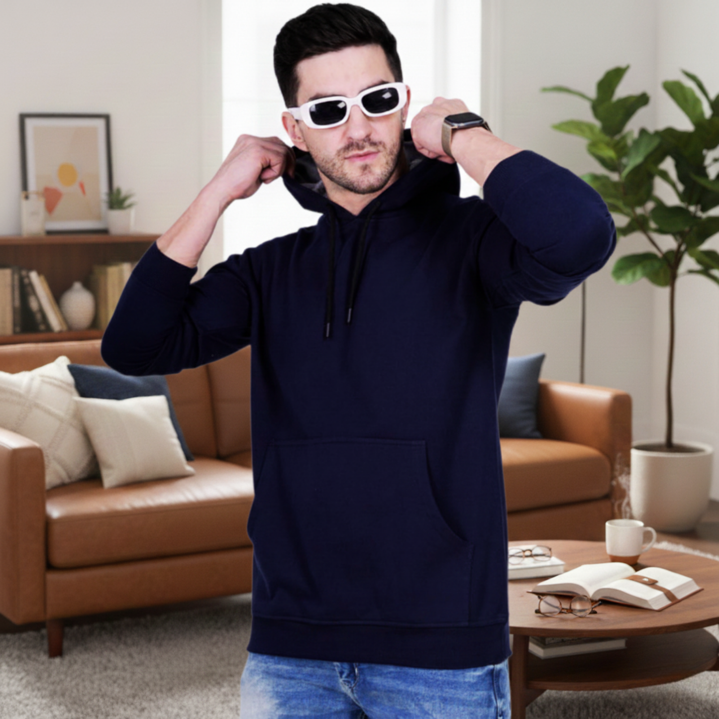Men's Premium Blue Cap Hoodies – Soft Fleece Hooded Sweatshirt with Contrast Lining